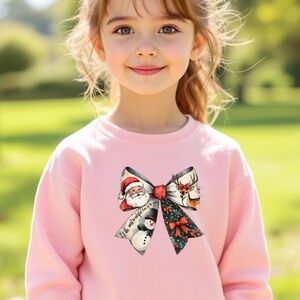 Coquette Christmas Bow Santa T-shirt long sleeve Pink 2T- XL Custom made Girl